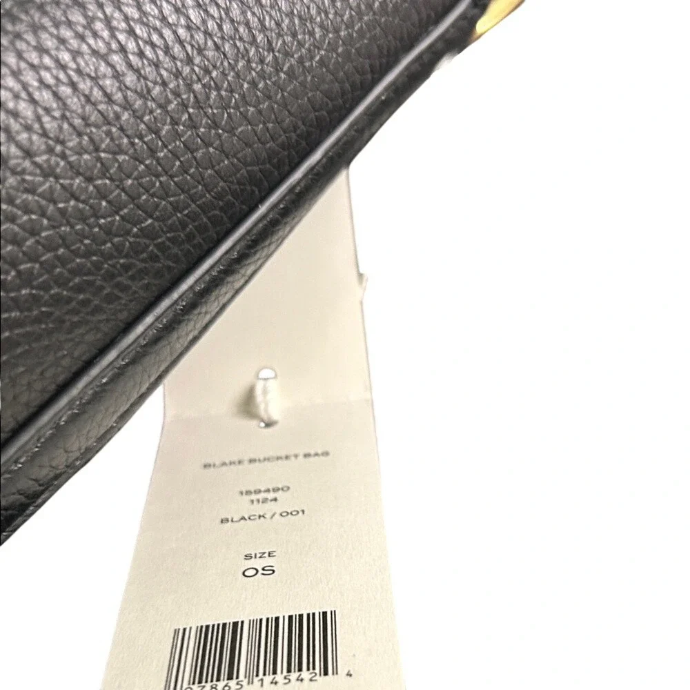Tory Burch Blake Bucket Bag Black Leather Top Handle Crossbody Gold‎ Logo OS